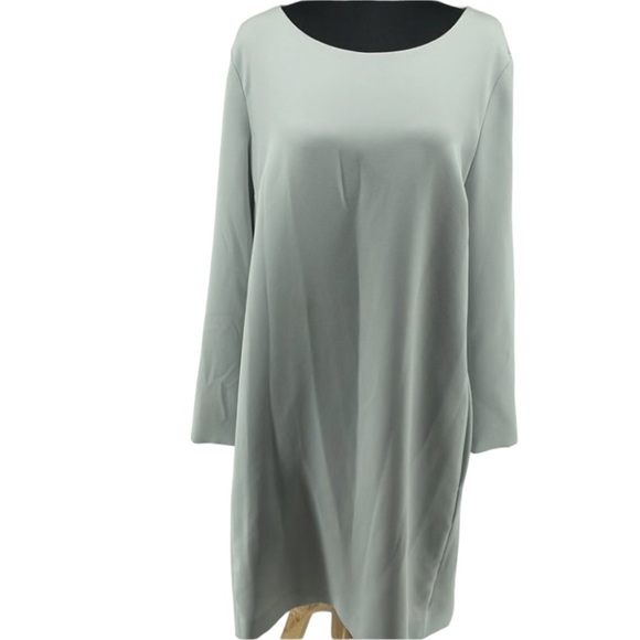 𝅺THEORY Paneled Crepe Long-Sleeve sheath dress pockets grey lined career sz lg - Picture 1 of 9